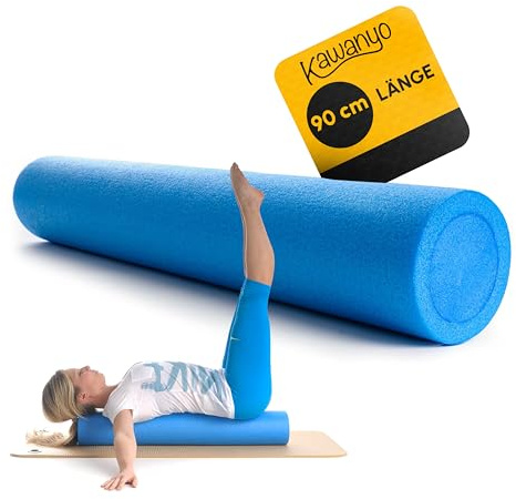 KAWANYO - Foam Roller Standard Medio-Duro, Rullo per pilates, fisioterapia, fitness, yoga, massaggio, 90 cm, blu