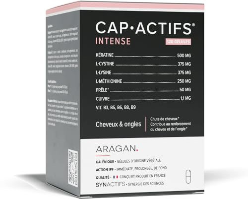 ARAGAN - Capactifs Intense - Complement Alimentaire Cheveux - Pousse Cheveux & Ongles - Kératine, Zinc & Vitamines - 1 mois de prise en 2 phases - Fabriqué en France