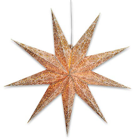 levandeo Leuchtstern mit 9 Zacken in Creme Gold 60cm Papiertstern Weihnachtsstern inklusiv Kabel mit Schalter 3,5 Meter