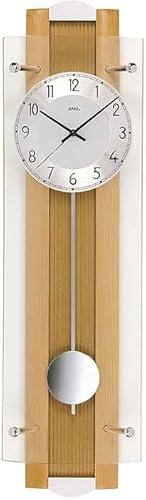 AMS 5259/18 Wanduhr Pendeluhr Eckig Buche Aluminium Mineralglas 17 x 66 x 10 cm