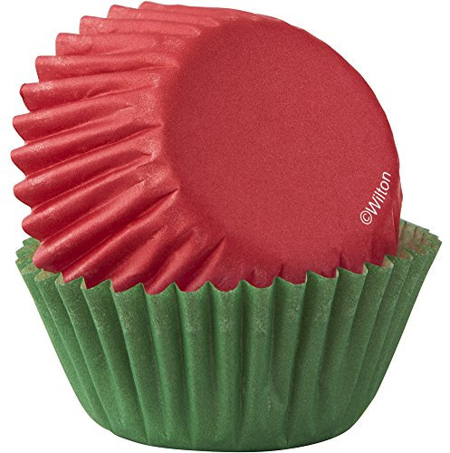 Wilton Red & Green Mini Cupcake Liners 100-count, Multicolore, Confezione da 100