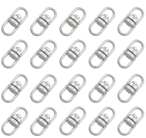 Ganzoo Schwenkverschraubung Wirbel für Schlüsselringe, Mini Verbinder aus Metall für Befestigungen aller Art am Schlüsselbund, 360 Grad Drehfunktion, stabil, 15mm lang, 6mm breit, 4mm Ösen, 20 Stück