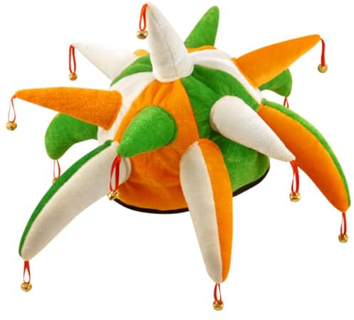 HENBRANDT Adult Irish Tricolour Jester Hat with Bells Ireland Flag St Patrick's Day Accessories One Size Irish Party Supplies Fancy Dress Costume Accessory Novelty Hats for Men and Women