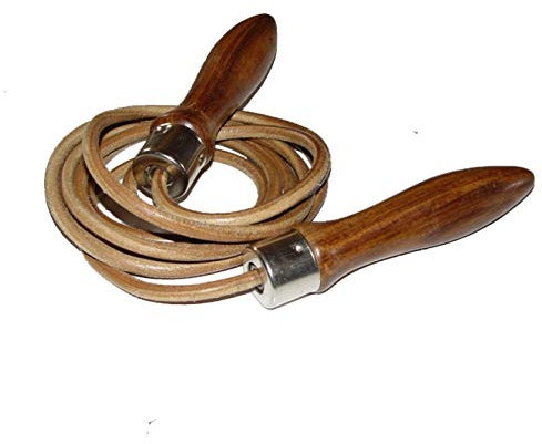 BAY Leder Springseil JUMPTIME mit Kugellagern und Holzgriffen, Extradick 0,6 cm, Längenverstellbar bis 290 cm, Braun