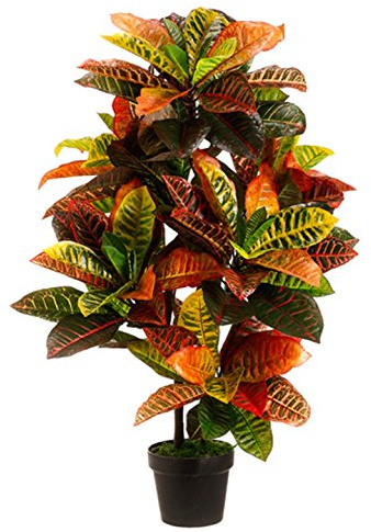 One 3 Foot Indoor Outdoor Artificial Croton Palm Tree Bush UV Rated Potted Plant