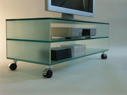 Glas TV ROLLCONTAINER 2 Fächer Mattglas 58/65/80/100 cm