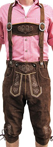 Hirschberger Trachten Lederhose Enzian Dunkelbraun Wildleder Kniebund 66