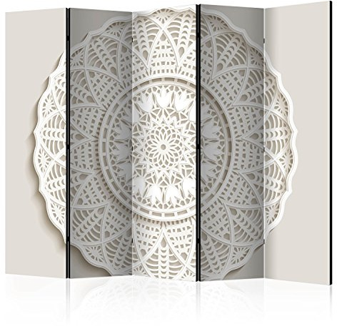 RAUMTEILER/PARAVENT B&D XXL - Paravent Raumteiler Innen 3D Optik 225x172 cm 5-teilig Einseitig Raumtrenner Trennwand Holz Room Divider Spanische Wand Raum Abtrennung beige weiß a-B-0068-z-c