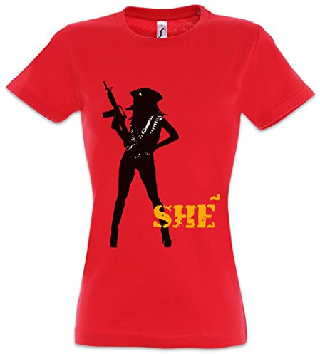 Urban Backwoods She Guerilla Logo Damen T-Shirt Rot Größe S
