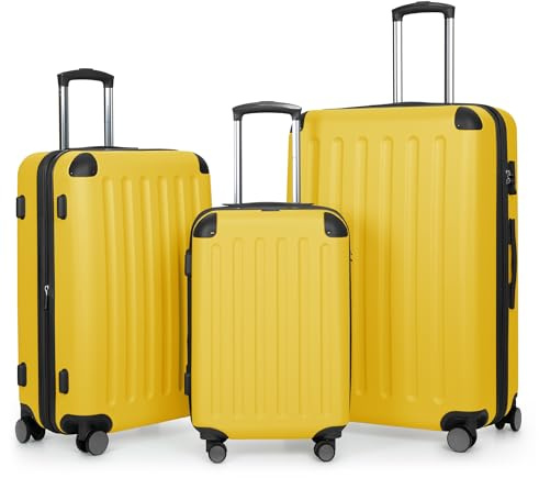 Hauptstadtkoffer Spree - 3-delars kofferset, kabinväska 55 cm, medelstor väska 65 cm och stor resväska 75 cm, hårdskal i ABS+PC, TSA-kodlås, gul