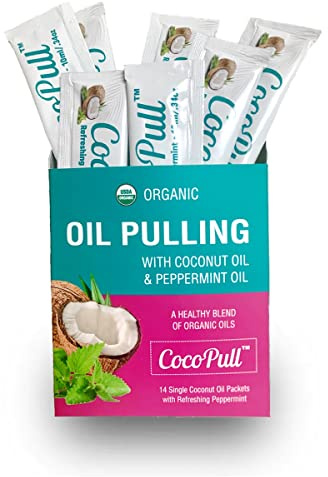 AVIVA PURE CocoPull Organic Coconut Oil Pulling - for Natural White Teeth with 14 Unrefined Coconut Oil Pulling Packets with Organic Peppermint Oil