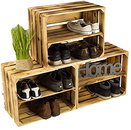 3er set massive Obstkiste Apfelkiste Weinkiste aus dem Alten Land +++ 49 x 42 x 31 cm (GEFLAMMT MIT EINLAGE BREITE SEITE)