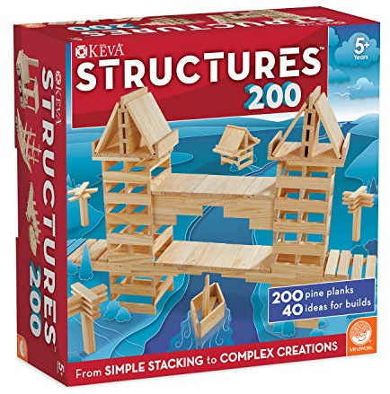 KEVA Structures 200 Wood Building Planks Set - Building Toy Includes 200 Wooden Blocks and Idea Book - Ages 5 and Up