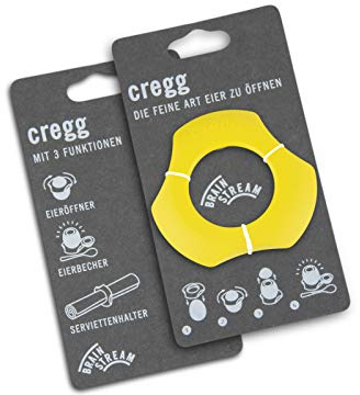 cregg Gelb - Eierköpfer 3-in-1 - Eieröffner & Eierbecher in einem | Eierschalenöffner, Eierbecher & Serviettenring - Ei Öffner & witziges Küchen Gadget - Made in Germany