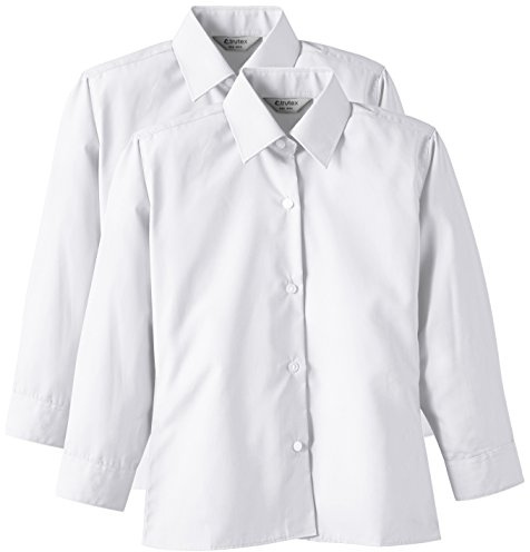 Trutex Girl's 2PK Non Iron Long Sleeve Blouse, White, 32 inches