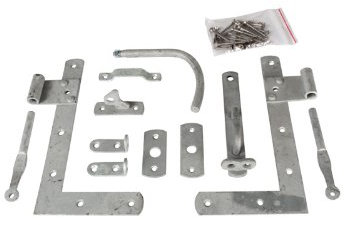 MEIN GARTEN VERSAND L-Torbeschlag Set feuerverzinkt – Stahl-Beschlag für Gartentor & Sichtschutztor – inkl. Torbänder, Kloben, Türöffner & Montagematerial – Stabiler Beschlag für Holztore