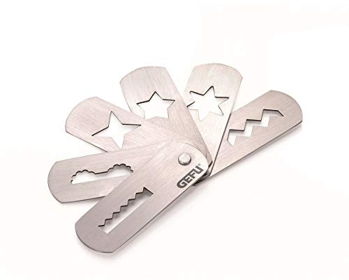 GEFU Spritzgebäckvorsatz TRICA Gr. 5 - Edelstahl Gebäckvorsatz Fleischwolf | Passend für KitchenAid & Größe 5 Fleischwölfe - 6 Motive für Plätzchen & Kekse - Rostfreier Edelstahl & Spülmaschinenfest