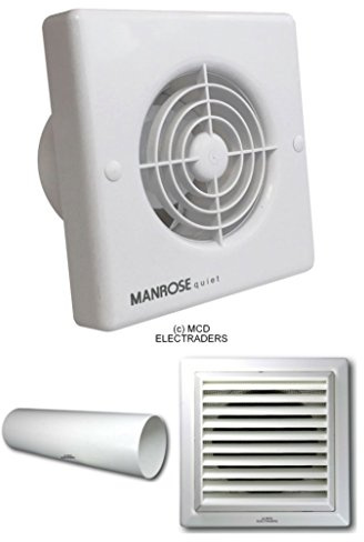 Manrose QF100T Quiet Extractor Fan with Timer Complete with Wall Liner and White External Grille Vent Cover
