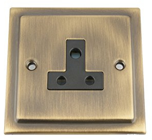 Round Pin Socket 5 Amp - Victorian - Antique Brass