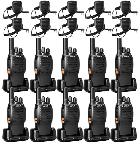 Retevis H-777 Walkie Talkies with Mic, Adults 2 Way Radios Long Range Rechargeable, License-Free, Crystal Audio, for School Work Construction Site(10 Pack)