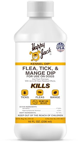 Happy Jack Kennel Dip Dog Flea and Tick Treatment & Prevention, Made in USA, Spray Yard & Home 30-Day Control, Kills Fleas, Ticks, Deer Ticks, Mange, Lice, for Puppies, Small to Large Dogs (16 oz)