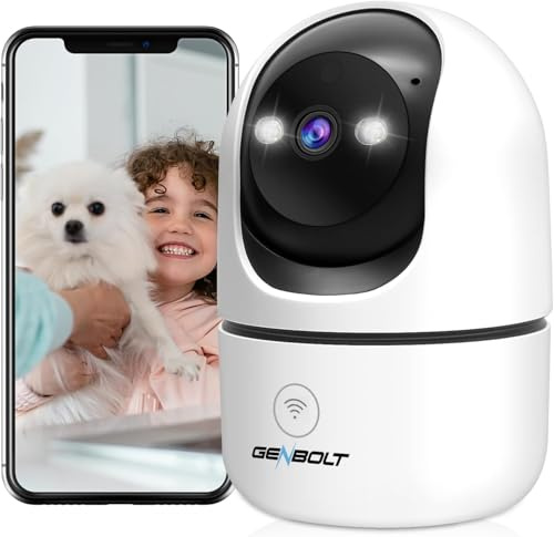 GENBOLT WiFi-säkerhetskamera för inomhusbruk, CCTV IP-övervakning för hemmet med humanoiddetektering, automatisk barnvaktskamera för husdjur och hundar, babyvakt med ljudlarm