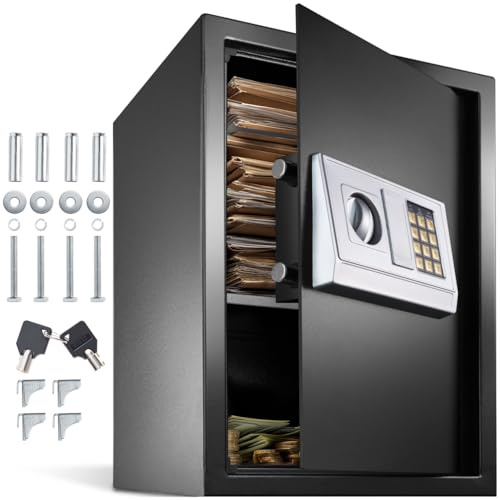 tectake® Coffre Fort avec Serrure Électronique Porte & 4 Piles 50x35x34,5cm avec Système de blocage de sécurité Cachette bijoux montre homme montre femme arme dans bureau armoire chambre maison hôtel