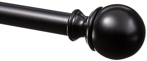 Amazon Basics Ausziehbare Gardinenstange mit runden Kappen-Endstücken, 183 bis 366 cm, Schwarz