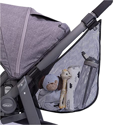 J.L. Childress Side Sling Cargo Net - Stroller Organizer Attachment for Storage, Mesh Bag for Baby Accessories, Universal Fit, Non-Slip and Adjustable Straps - Black