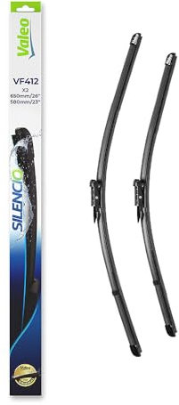 VALEO Silencio Wiper - VF412 - Kit of High Performance, Superior Road Visibility, Easy Installation Original Flat Blades 650mm/580mm - Front - Set of 2 Wiper Blades - 574325