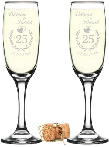 2 calici da spumante con incisione regalo matrimonio, anniversario, bicchieri per champagne, regali per champagne anniversario di matrimonio argentato, anniversario di matrimonio d'oro