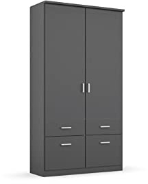 Rauch Möbel Bremen, Kleiderschrank, Farbe Grau metallic, Breite 91 cm | Schrank, Mehrzweckschrank, 2-türig, 4 Schubladen, für Schlafzimmer, Kinderzimmer, Homeoffice, Gästezimmer, Garderobe, Flur