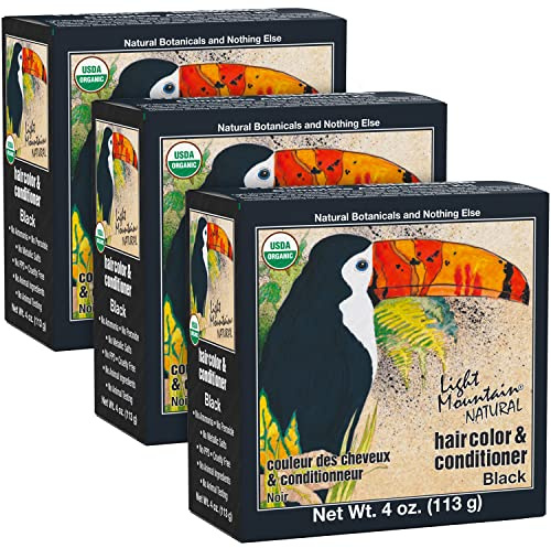 Light Mountain Henna Hair Color & Conditioner - Black Hair Dye for Men/Women, Organic Henna Leaf Powder and Botanicals, Chemical-Free, Semi-Permanent Hair Color, 4 Oz (Pack of 3)