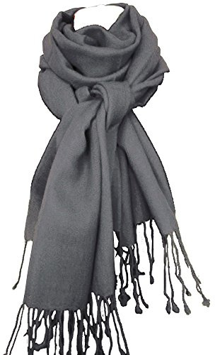 nella-mode XXL Wollschal (205x70 cm inkl Fransen); Feiner & weicher unifarbener Schal Tuch Stola aus 100% Wolle Damenschal in vielen Farben zur Auswahl (Dunkelgrau)