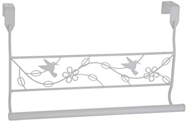 axentia Türhandtuchhalter, Handtuchstange mit Vogelmotiv, Türgarderobe aus Metall, Garderobenstange für das Badezimmer, Schlafzimmer, ca. 37 x 7 x 19 cm, weiß lackiert