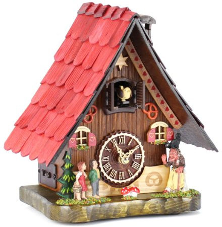 Eble Kuckucksuhr Kuckuckuhr Echtholz NEU batteriebetriebenes Quartzwerk Musik Kuckuckruf Hänsel & Gretel 23cm- 21594