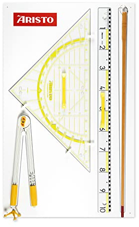 Aristo Wandtafel Set AR1985W (Großformat für Schulen und Lehrer, TZ-Dreieck, Lineal, Zeigestock und Zirkel aus Kunststoff, inkl. Kunststoffhalterung für Wandmontage)