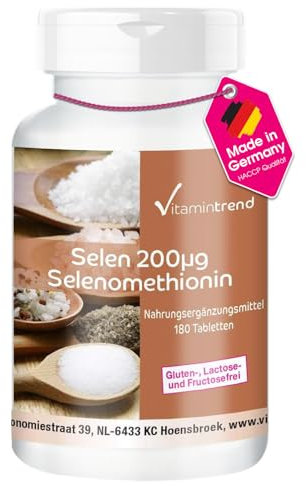 Vitamintrend Selen 200µg, 180 Tabletten, hochdosiert, hefefrei, Nahrungsergänzungsmittel vegan ohne Magnesiumstearat, in Deutschland hergestellt