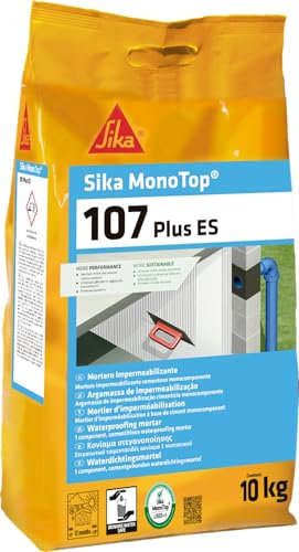 SIKA - Mortero impermeabilizante - Sika MonoTop-107 Plus ES - Gris - Uso en interior y exterior - Hormigón, mortero, piedra y fibrocemento - 10 kg