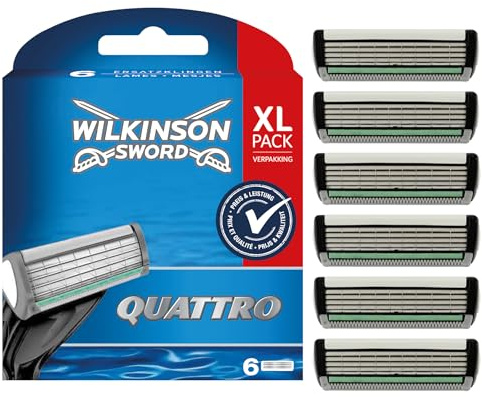 Wilkinson Sword Quattro Rasierklingen für Herren Rasierer, 6 Stück