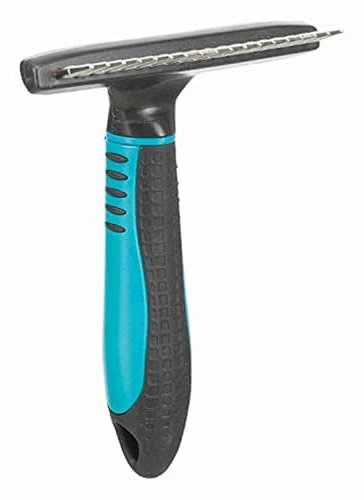 TRIXIE Langhaar-Striegel zur Pflege der Unterwolle - für diverse Felltypen - 2 cm Zinkenlänge - gummierter Kunststoffgriff - 10 x 15 cm - schwarz/blau - 23782