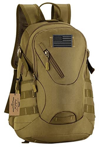 ArcEnCiel 15L Motorcycle Backpack Tactical Military Bag Rucksacks for Outdoor Camping Trekking Hunting with Patch(Coyote Brown)