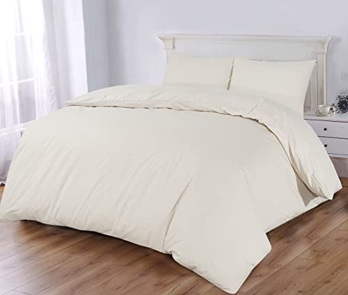 Sapphire Collection 100% Egyptian Cotton 300 Thread Count Duvet Cover With Pillow Case Bedding Set (Double, Cream)