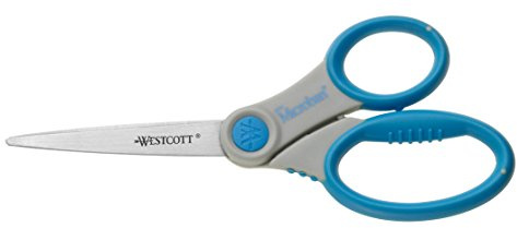 WESTCOTT E-30770 00 sax Microban Softgrip, rostfritt, asymmetrisk, grå/blå, 18 cm