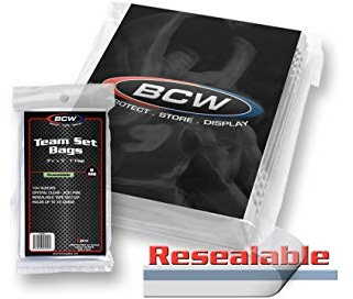 BCW Resealable Team Set Bags – 100 Count | Holds 35 Loose Cards or 5 Standard 35pt Toploaders | Fits Magnetics up to 108pt | Acid-Free Team Bags for Trading Cards & Shipping