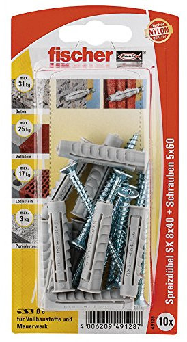 Fischer Spreizdübel SX 8 x 40 SK SB-Karte, 10 x Spanplattenschraube 5 x 60, 049128