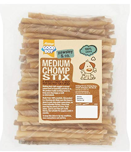 Good Boy - Medium Rawhide Chomp Sticks - Dog Chews - Made From 100 Percent Natural Hide - Pack of 100 - Dog Treats Natural