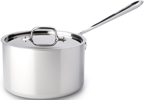 All-Clad Sartén de acero inoxidable 4204 de tres capas apta para lavavajillas con tapa/utensilios de cocina, 4 cuartos de galón, color plateado
