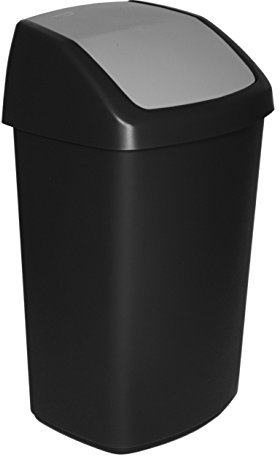 Curver 229390 Abfalleimer mit Schwingdeckel, aus Kunststoff, Schwarz/Grau, 40,6 x 66,8 x 34 cm, 50 Liter