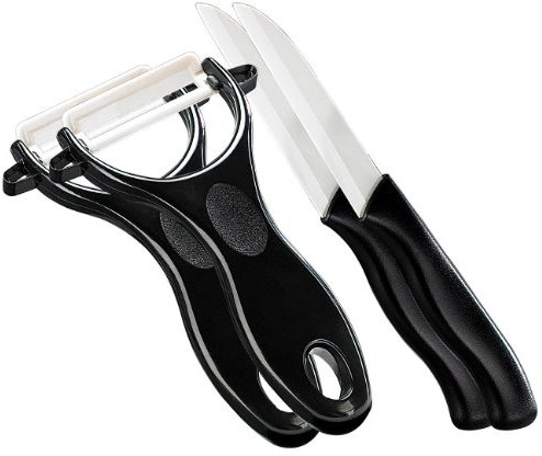 Rosenstein & Söhne Sparschäler: Keramik-Messer & Schäler - 2er Set (PEARL Edition) (Spargelschäler, Sparschäler Keramik, Apfelschneider)